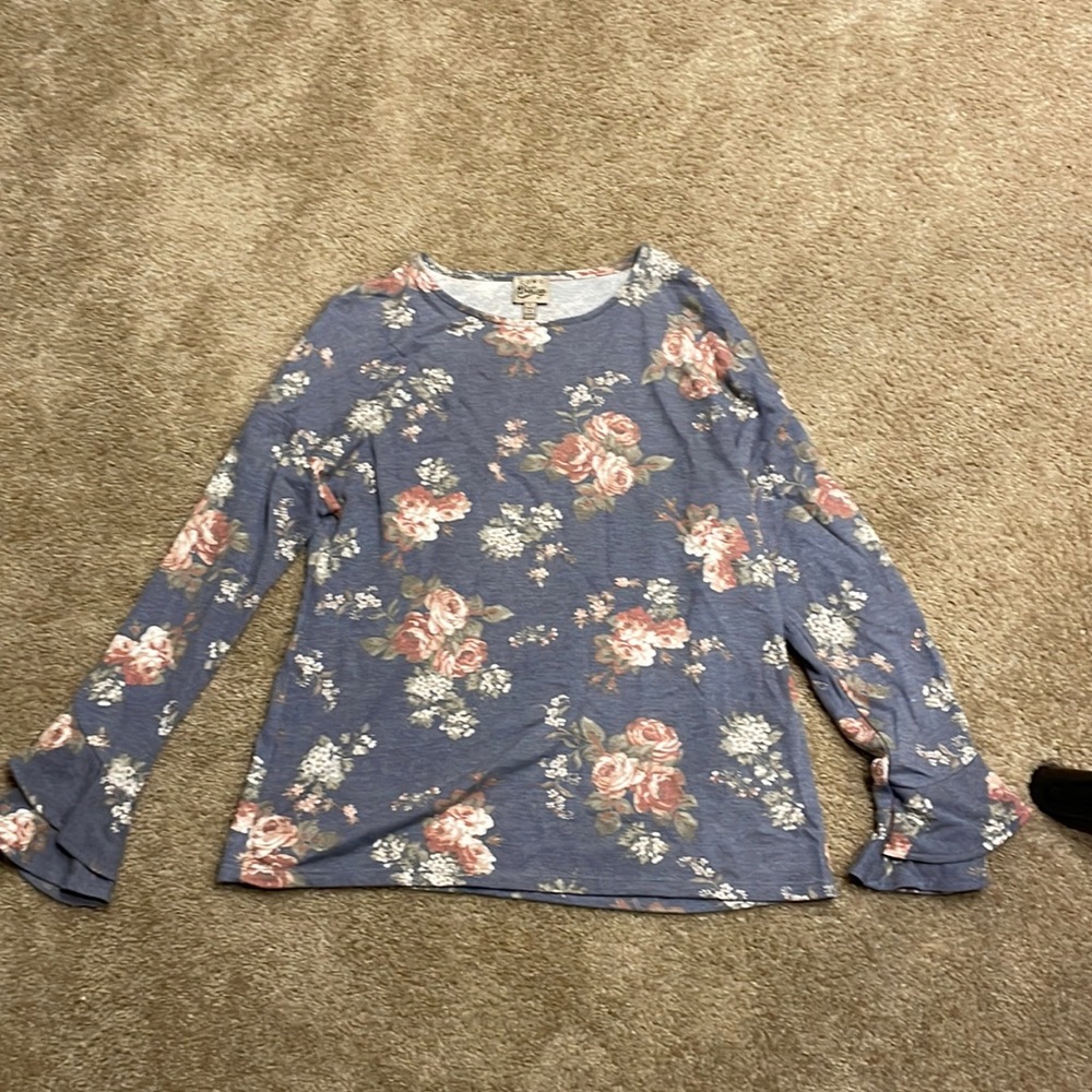 navy blue long sleeve floral top